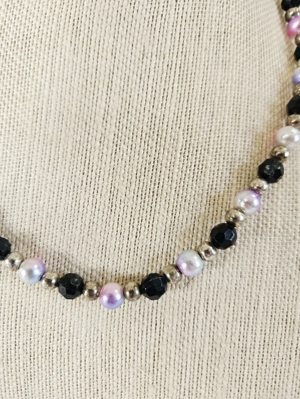 Vintage Beaded Crystal Faceted Lucite Pastel Faux Pearl Screw Clasp Necklace